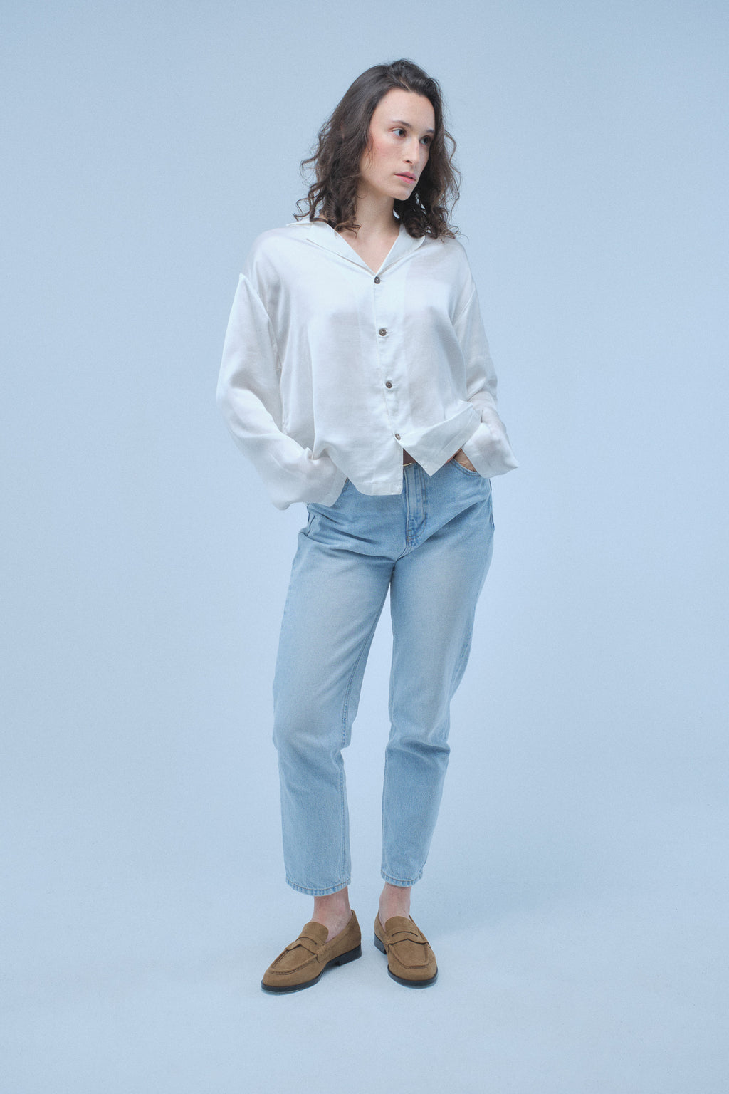 Natural Long Sleeve Blouse – Eucalyptus Silk