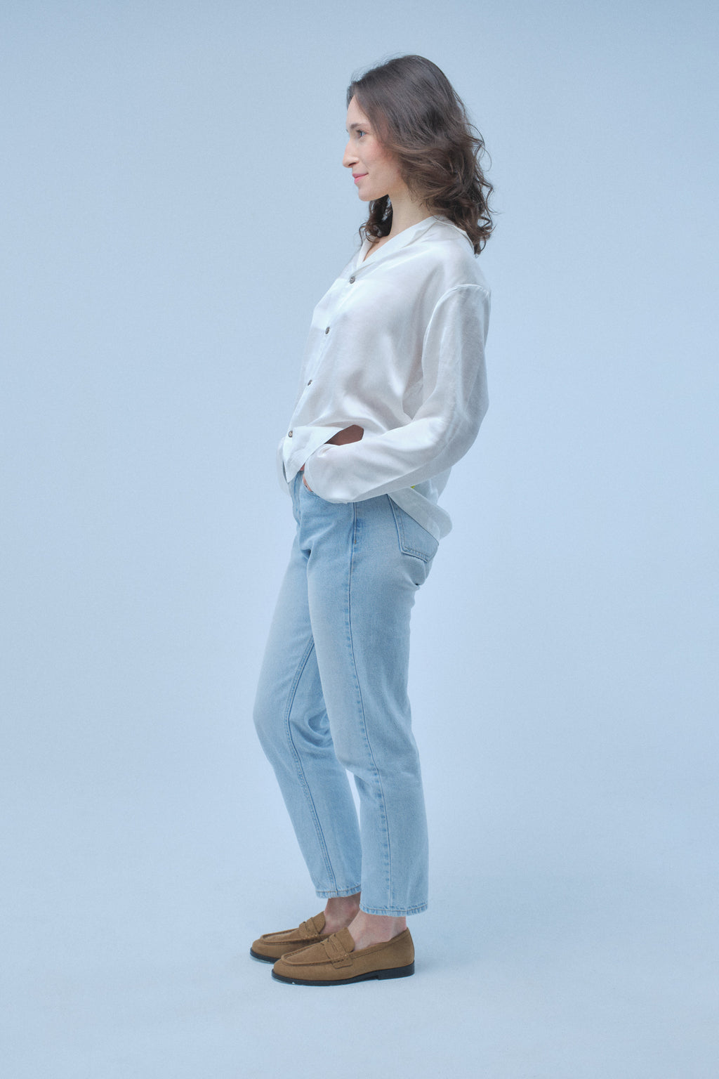 Natural Long Sleeve Blouse – Eucalyptus Silk