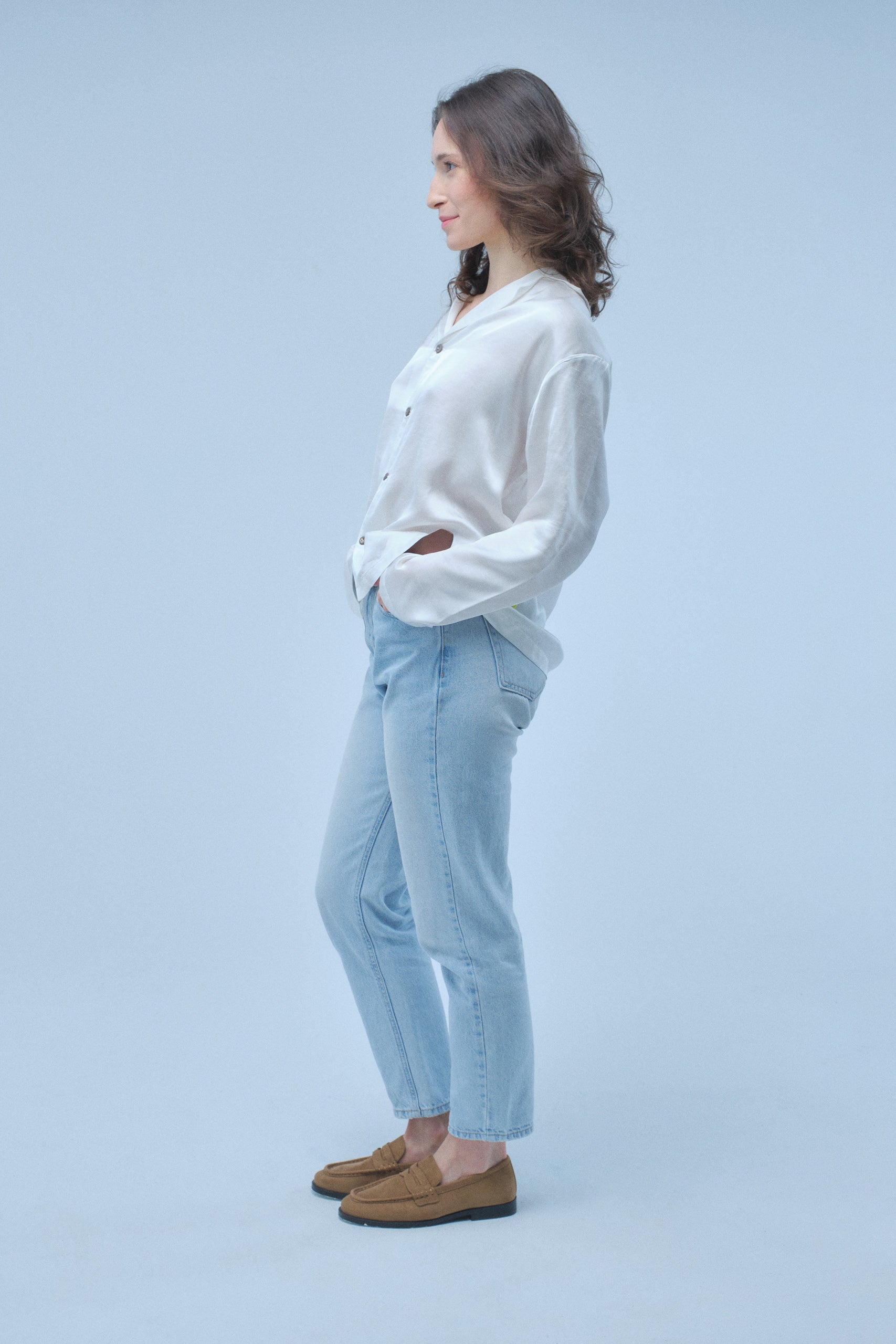 Natural Long Sleeve Blouse – Eucalyptus Silk