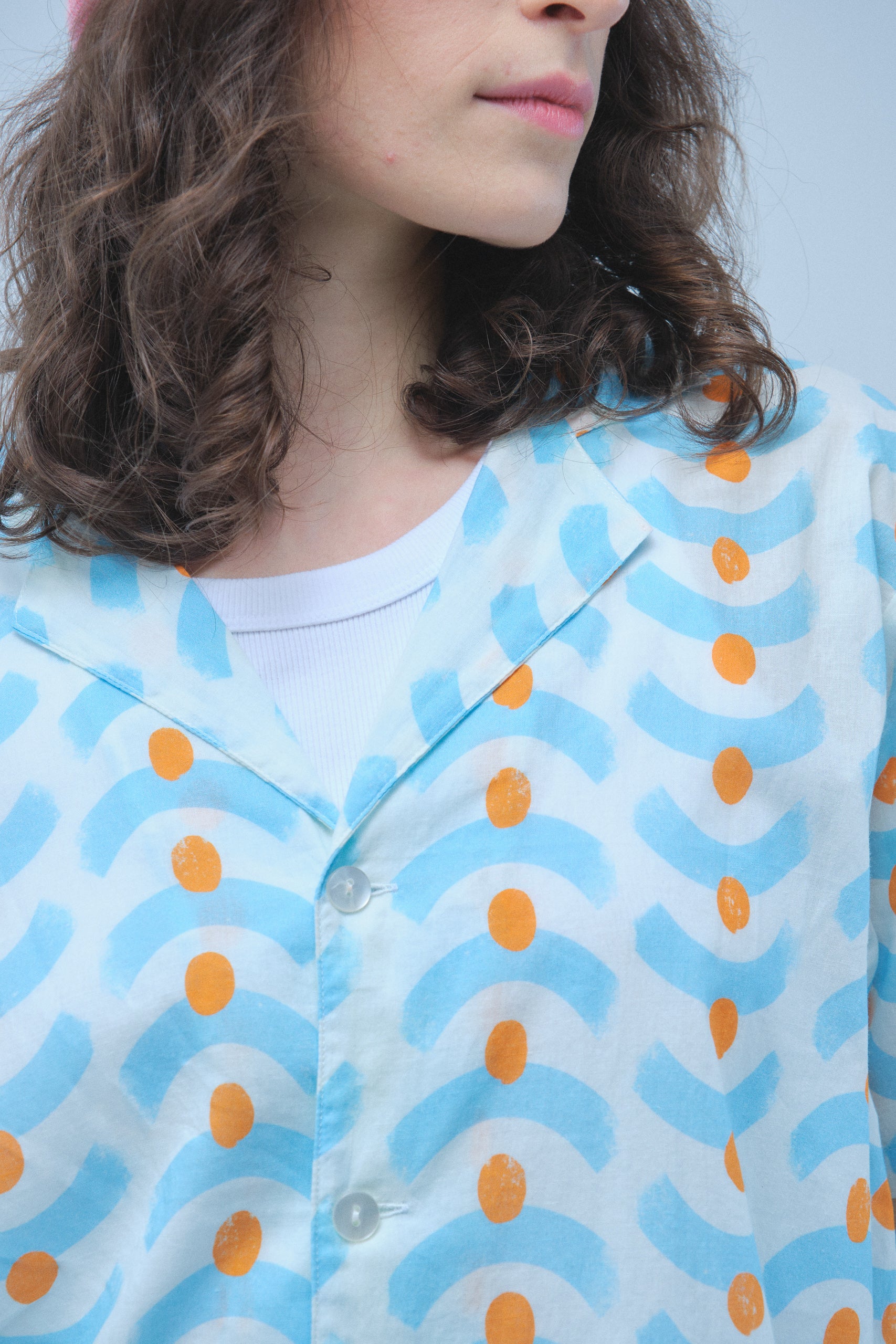 Blue Orange Waves Short Sleeve Shirt - Recycled Cotton